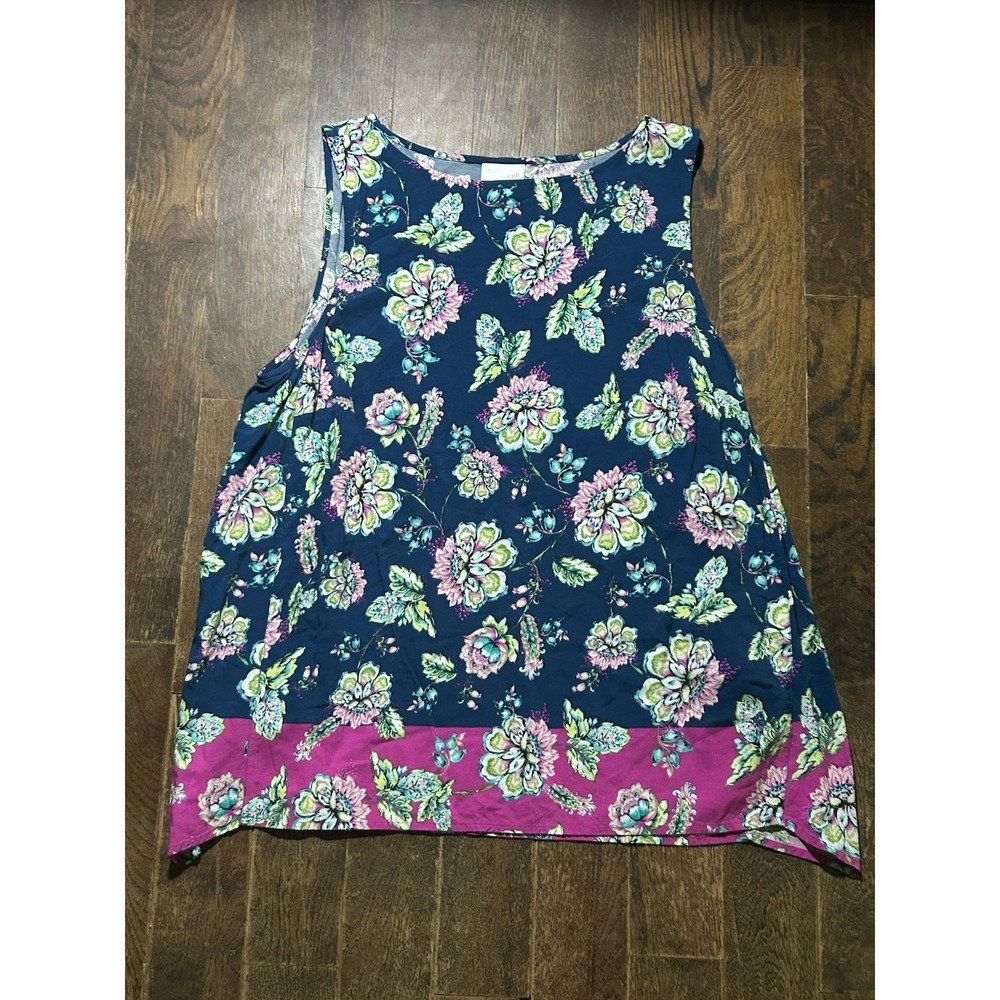 J. Jill Womens XL Navy Pink Floral Rayon Sleeveless Tunic Top Boho Cottagecor